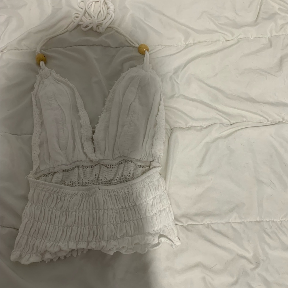 White Lace Trimmed Top